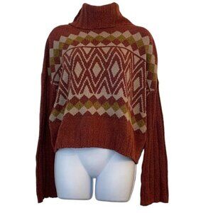 SO Pullover Turtleneck Rust Yellow Tan Cropped Soft Sweater Women’s Size Medium